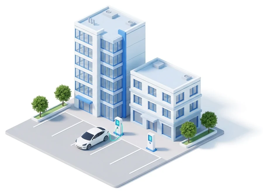 Immeubles de bureaux avec bornes